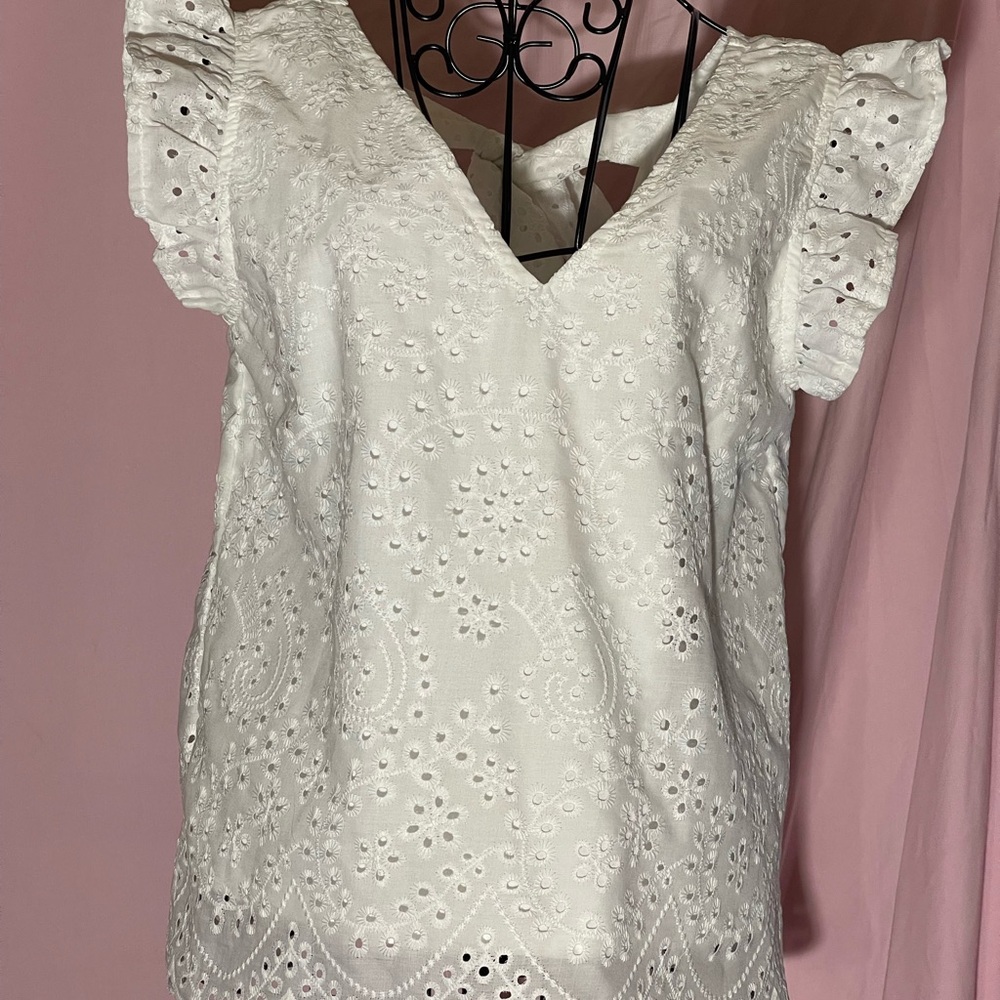 Elegant White Eyelet Women's Top
